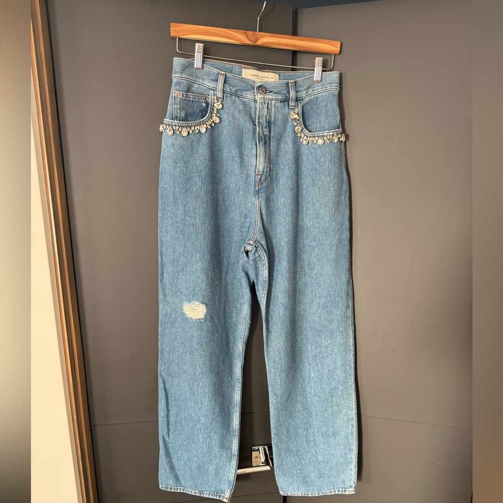 Golden Goose Light Blue Embellished High-Waist Jeans